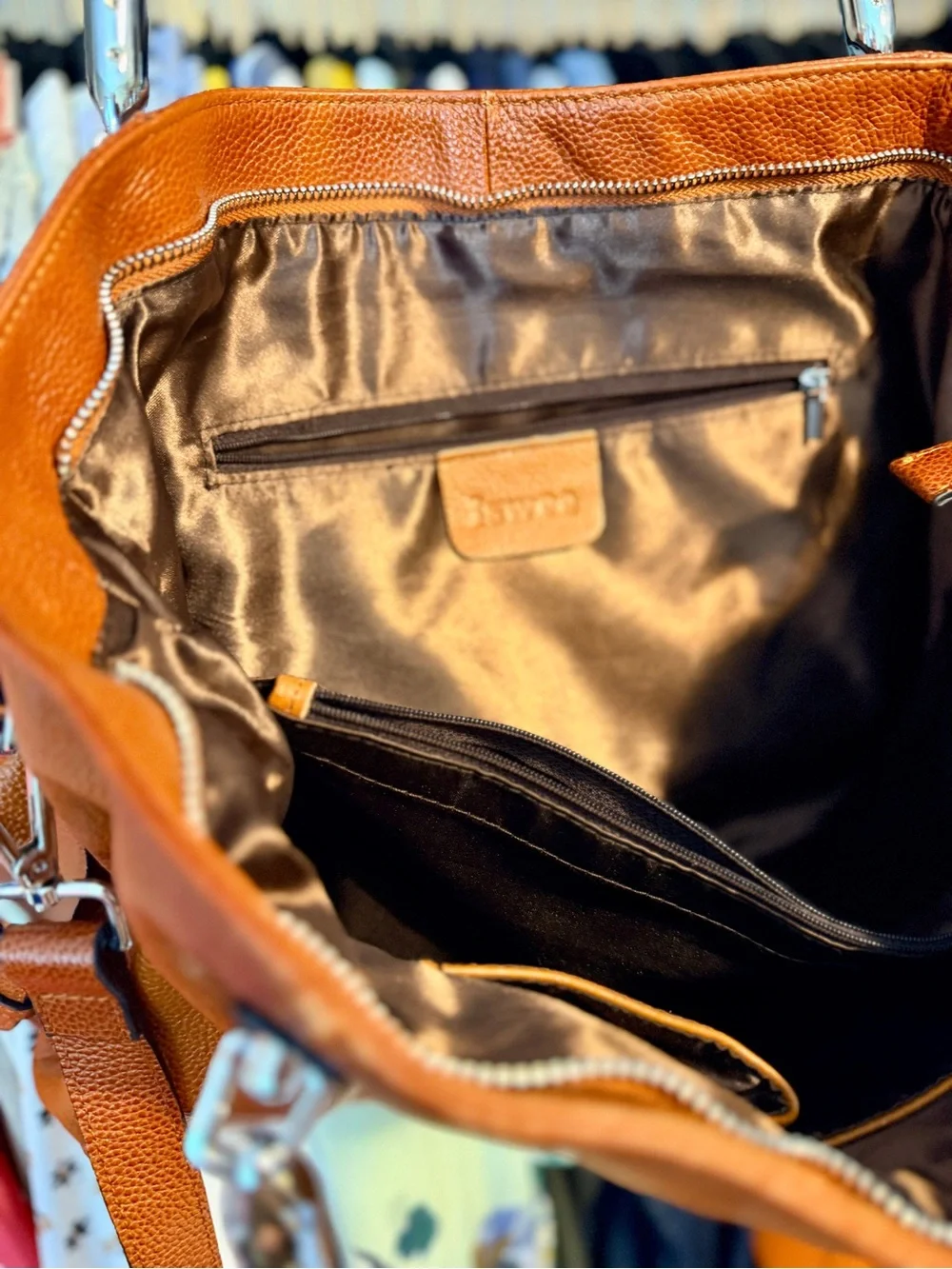 100% Leather Carry All Tote Purse | Cognac | Crossbody Strap | Work Laptop Bag